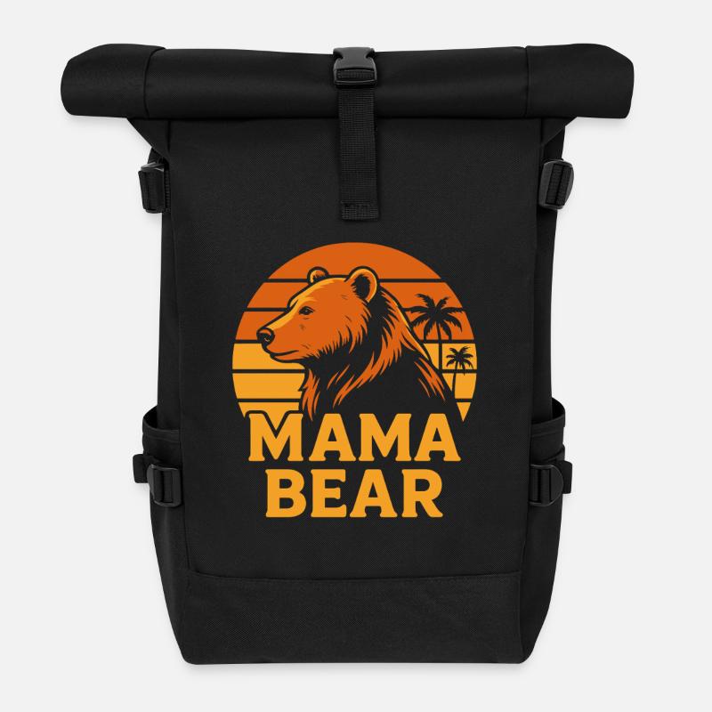 Mama Bear Sunset Palm Trees Vintage Wilderness Nature - Roll Top Backpack - black