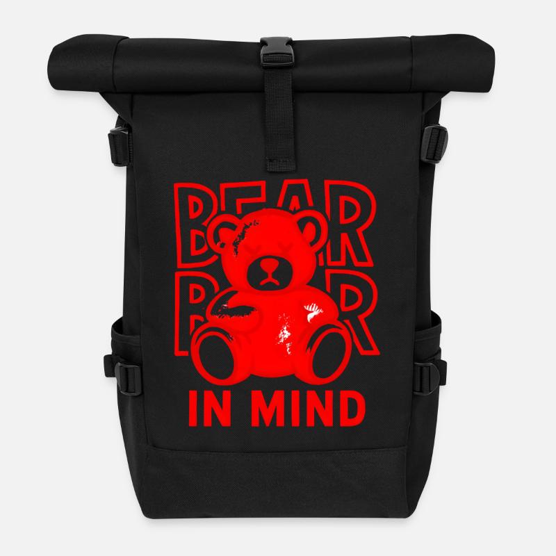 Bear in Mind – Roter Teddy Bär Shirt Statement Red - Roll Top Backpack - black