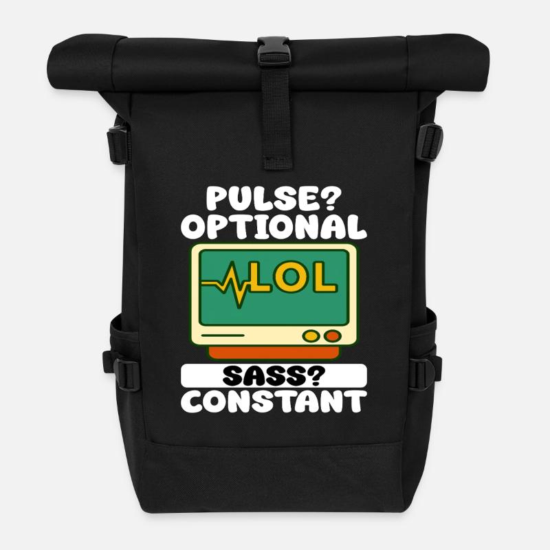PULS? OPTIONAL, SASS? CONSTANT - GESCHENK FÜR KRANKENSCHWESTER - Rolltop Rucksack - Schwarz
