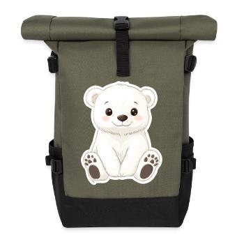 Polar Bear Illustration – Arctic Animal Motif - Roll Top Backpack - olive/black - Front