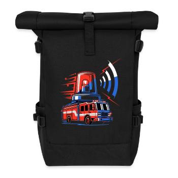 Feuerwehrauto mit Sirene - Rolltop Rucksack - Schwarz - Vorne