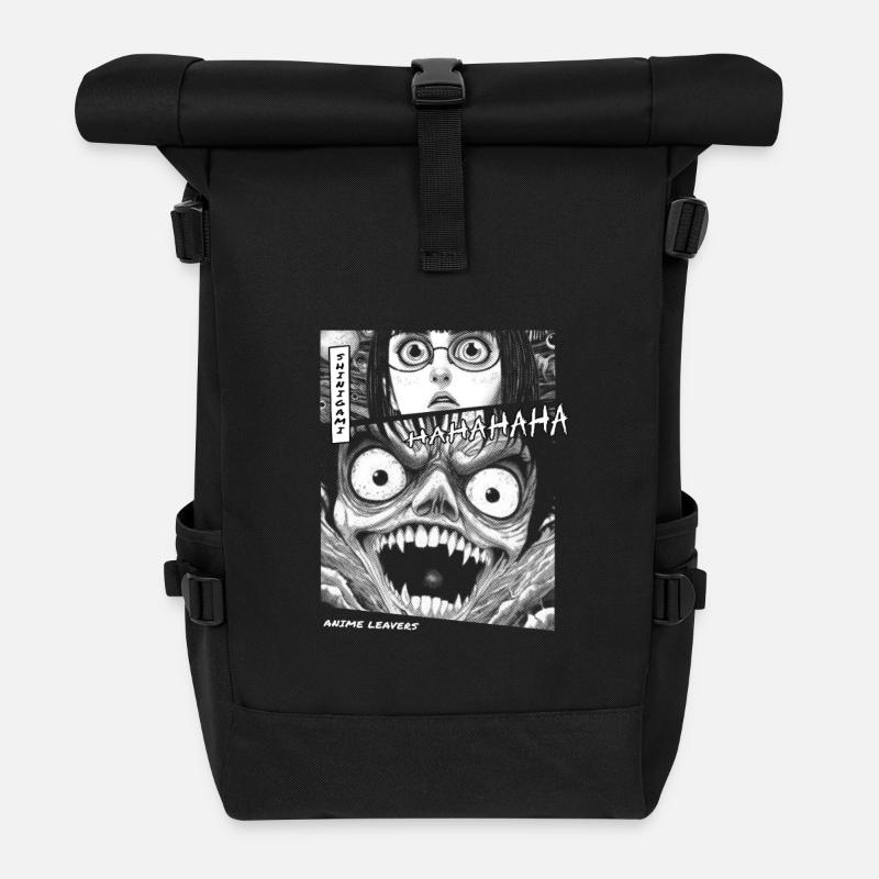 Humorvolle Lachillustration in Schwarz-Weiß - Rolltop Rucksack - Schwarz