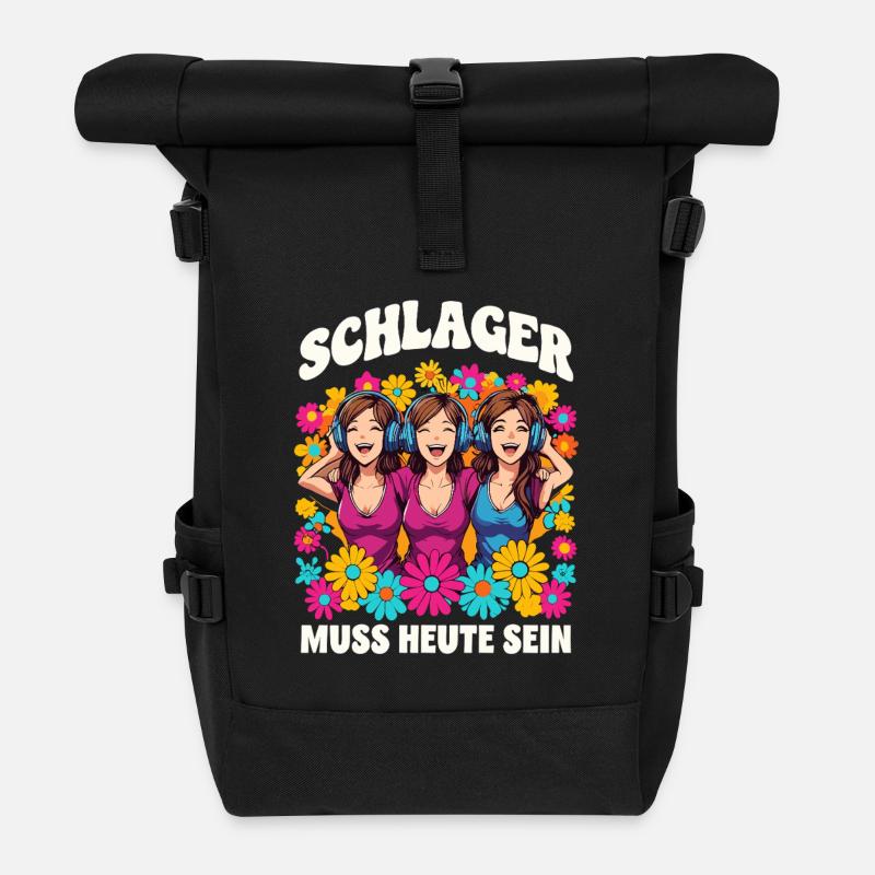 Schlager Muss Heute Sein Buntes Blumenmotiv - Rolltop Rucksack - Schwarz