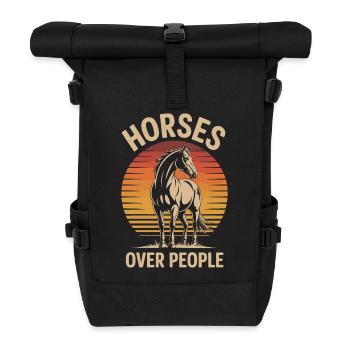 Cheval avec motif coucher de soleil - Sac à dos roll top - noir - Devant
