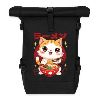 Kitten with ramen in kawaii style - Roll Top Backpack - black - Front