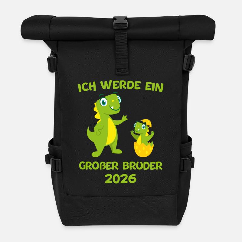 Ich Werde Großer Bruder 2026 Dino Baby Dino - Rolltop Rucksack - Schwarz