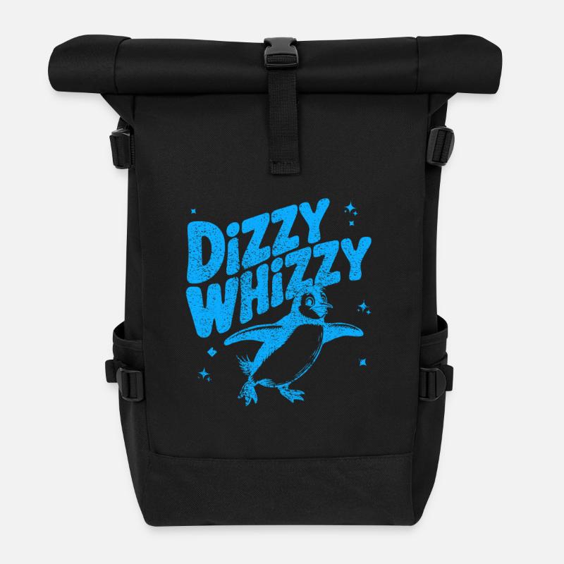 Dizzy Whizzy penguin Illustration - Roll Top Backpack - black