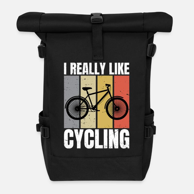 I Really Like Cycling Retro Loves Cycling Cyclist  - Rolltop Rucksack - Schwarz