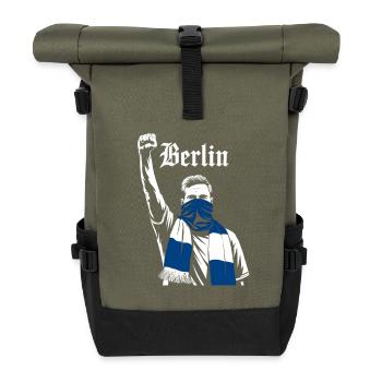 Berliner Demonstration Motiv - Rolltop Rucksack - Olive/Schwarz - Vorne