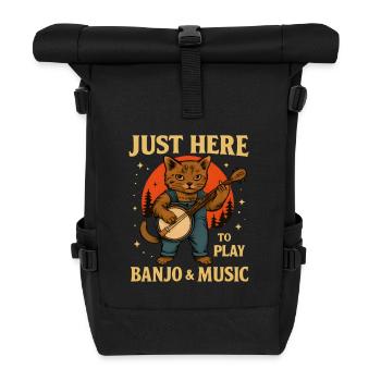 Cat musician with banjo - Roll Top Backpack - black - Front