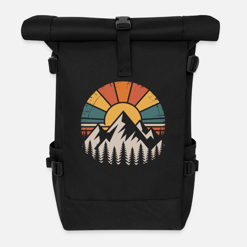 Berge und Sonnenuntergang Design - Rolltop Rucksack - Schwarz