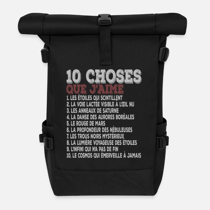 10 choses que j’aime Passion Astronomie & Univers - Sac à dos roll top - noir
