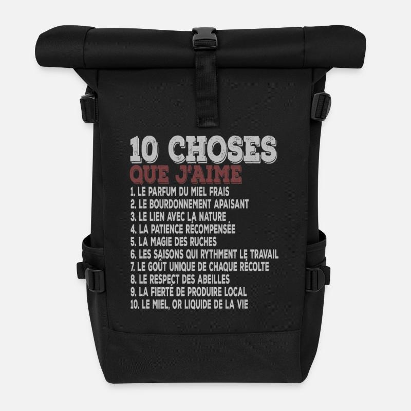 10 choses que j’aime Apiculture passion abeilles - Sac à dos roll top - noir