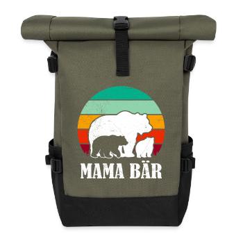 Werdende Mutter MAMA BÄR Bald Mama Lustig - Rolltop Rucksack - Olive/Schwarz - Vorne