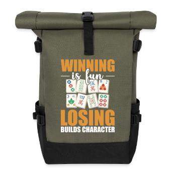 Chinesisches Mahjong Spiel Turnier Geschenk - Rolltop Rucksack - Olive/Schwarz - Vorne