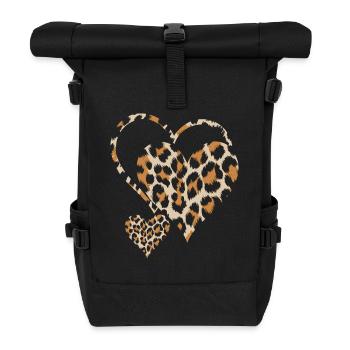 Leopardenmuster Herz Design - Rolltop Rucksack - Schwarz - Vorne