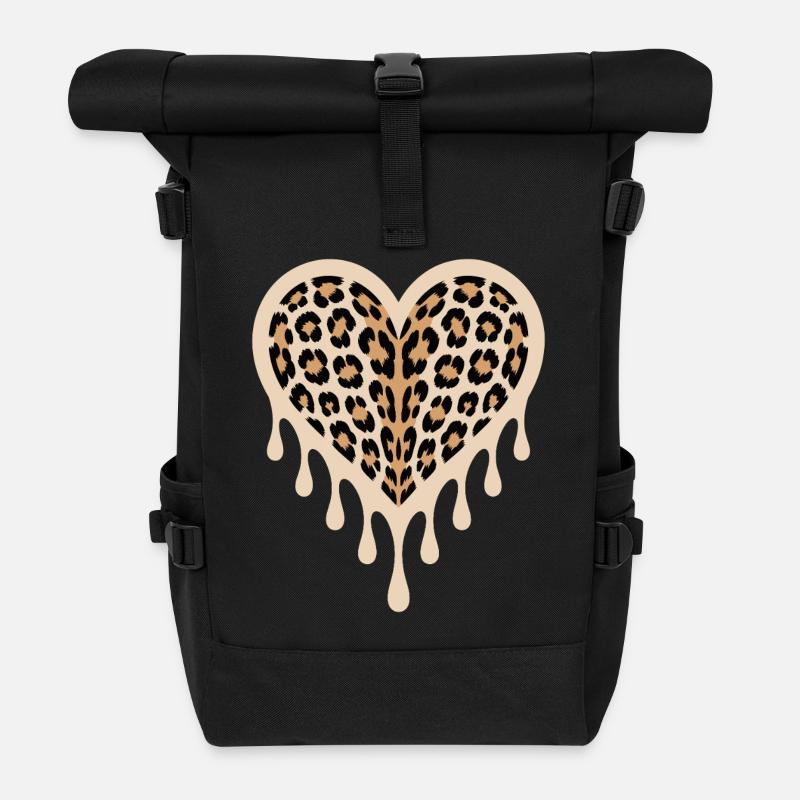 Leopard Herz - Rolltop Rucksack - Schwarz