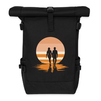 Romantischer Sonnenuntergang am Strand - Rolltop Rucksack - Schwarz - Vorne