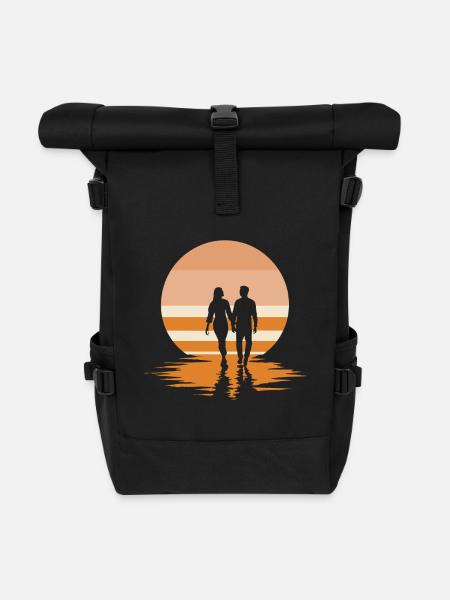 Romantischer Sonnenuntergang am Strand - Rolltop Rucksack - Schwarz