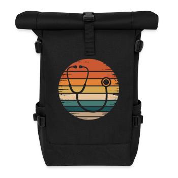 Coucher de soleil rétro avec stéthoscope - Sac à dos roll top - noir - Devant