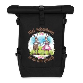 Mei Lederhosn is no am Hirsch - Tracht - Gaudi - Roll Top Backpack - black - Front
