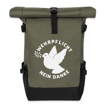 Friedenssymbol Taube mit Friedenszweig - Rolltop Rucksack - Olive/Schwarz - Vorne