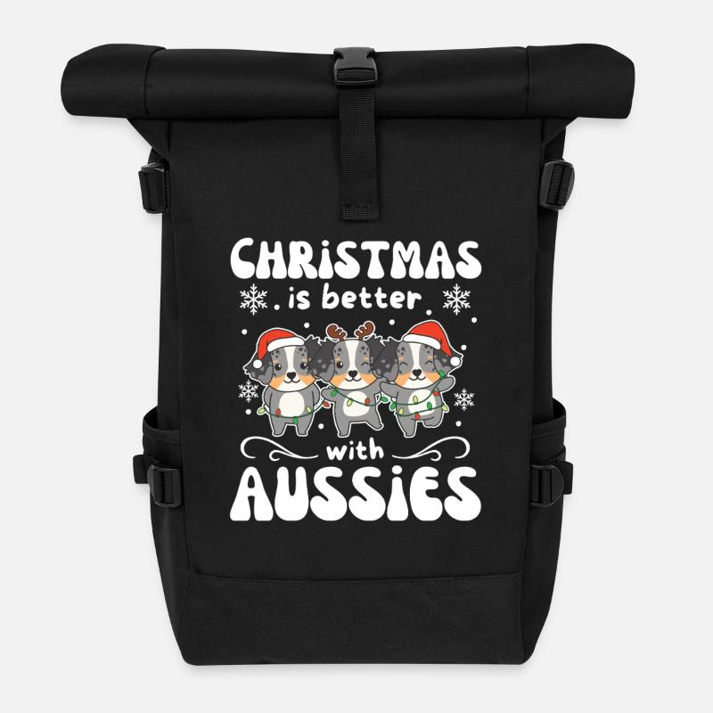 Weihnachten ist besser mit Aussies - Rolltop Rucksack - Schwarz