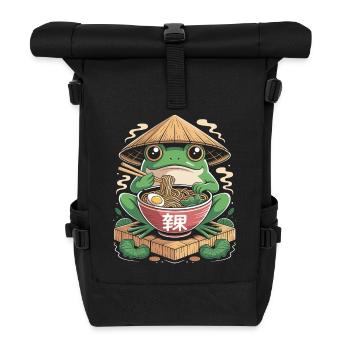 Niedlicher Frosch mit Ramen und Strohhut - Rolltop Rucksack - Schwarz - Vorne