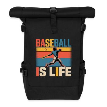 Baseball Is Life Retro Vintage Batsman Fan - Roll Top Backpack - black - Front