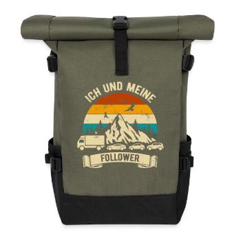 Ich und meine Follower - LKW - Stau - Rolltop Rucksack - Olive/Schwarz - Vorne