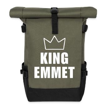 Emmet Name mit Buchstabe E - King Crown Shirt - Rolltop Rucksack - Olive/Schwarz - Vorne