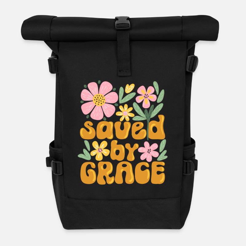 Saved by Grace Christliches Design Glaube Jesus  - Rolltop Rucksack - Schwarz