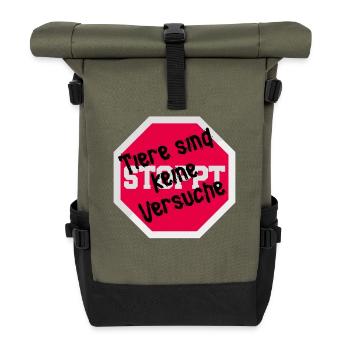 Tierversuch TIERE SIND KEINE VERSUCHE LUSTIG - Rolltop Rucksack - Olive/Schwarz - Vorne