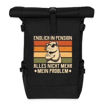 Endlich in Pension - Vintage Capybara - Pensionär - Rolltop Rucksack - Schwarz - Vorne
