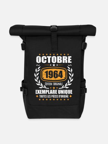 Vintage Octobre 1964, Cadeau Rétro Octobre 1964 - Sac à dos roll top - noir