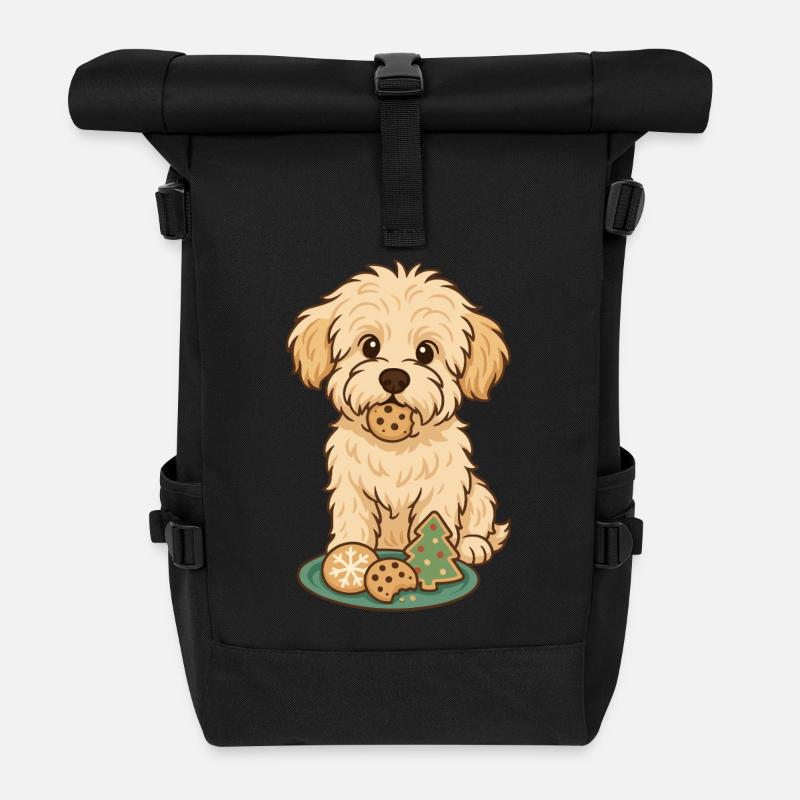 Maltipoo Weihnachten – Hund mit Plätzchen - Rolltop Rucksack - Schwarz