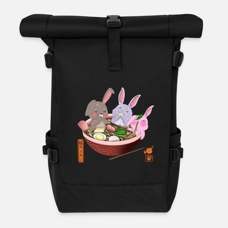 Kawaii Kaninchen essen Ramen - Rolltop Rucksack - Schwarz