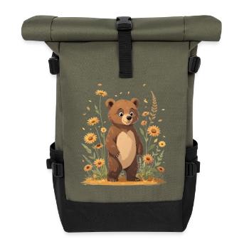 Mignon ami ours sur prairie fleurie - Sac à dos roll top - olive/noir - Devant