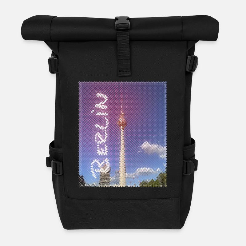 Berlin TV Tower Neon Design - Roll Top Backpack - black