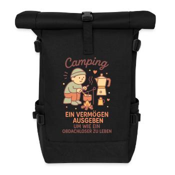 Camping ein Leben ohne Heim lustiger Camper Spruch - Rolltop Rucksack - Schwarz - Vorne