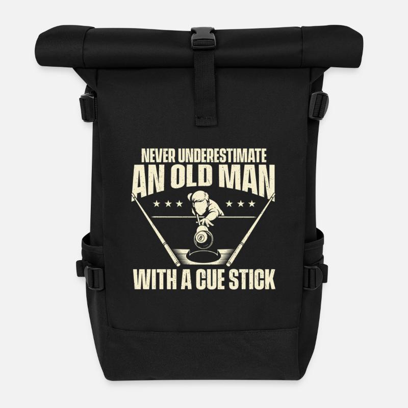 Unterschätzen Sie niemals einen alten Mann mit einem Queue - Rolltop Rucksack - Schwarz