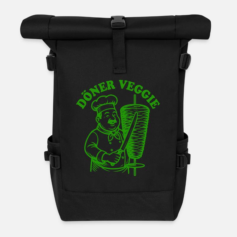Döner Veggie - Fast Food - Spruch - Rolltop Rucksack - Schwarz