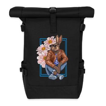 Stylish bunny character with flowers - Roll Top Backpack - black - Front