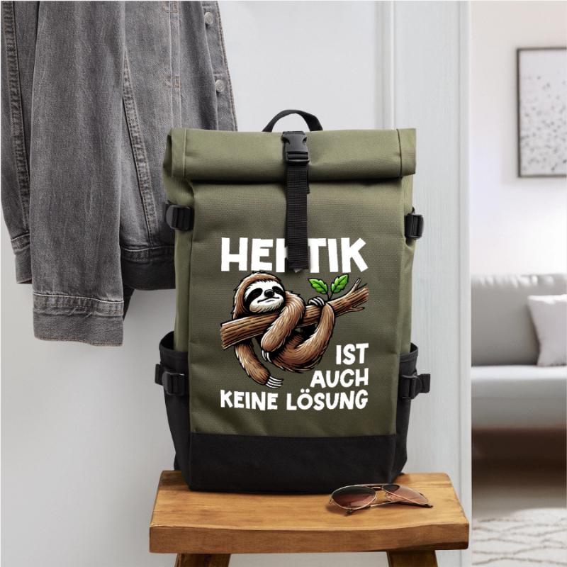 Hectic is also not a solution Sloth Roll Top Backpack