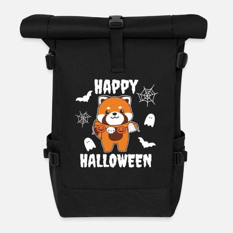 Roter Panda Happy Halloween Kürbis Geist Kostüm - Rolltop Rucksack - Schwarz