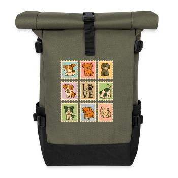 Adorable Puppy Dog Collection with Love Motif - Roll Top Backpack - olive/black - Front