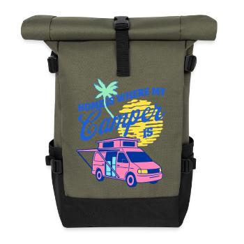 Home is Where My Camper Is Van Design - Roll Top Backpack - olive/black - Front