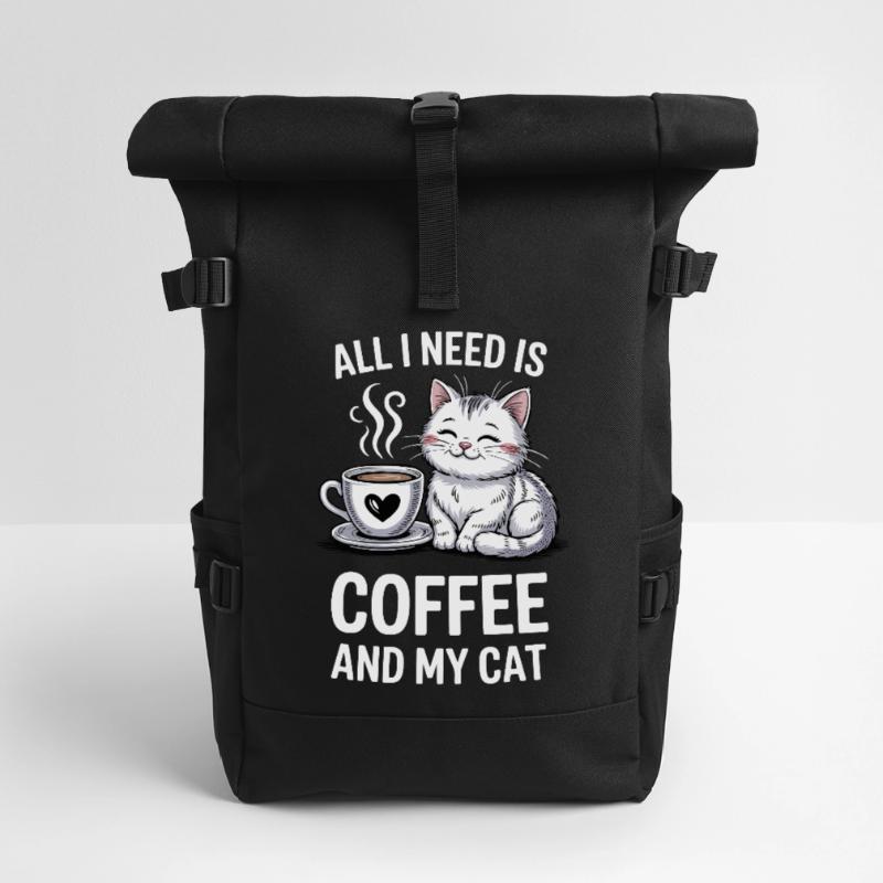Conception de citation de café et de chat Sac à dos roll top