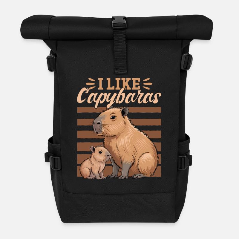 Funny aesthetic Kawaii Capybara - Roll Top Backpack - black