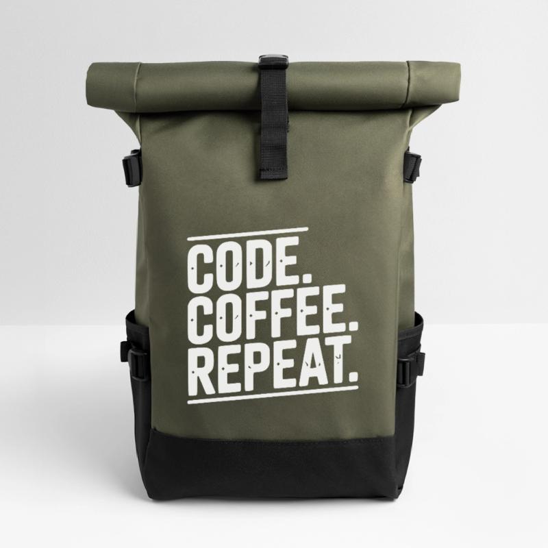 Code Coffee Repeat Roll Top Backpack
